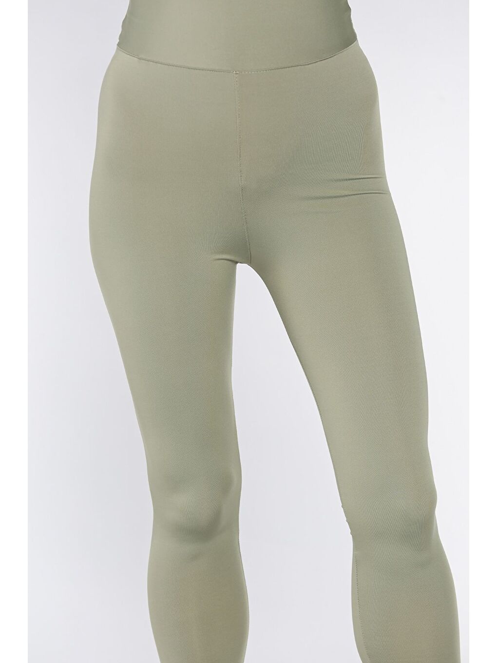 Haki Yüksek Bel Elastanlı Tayt-3
