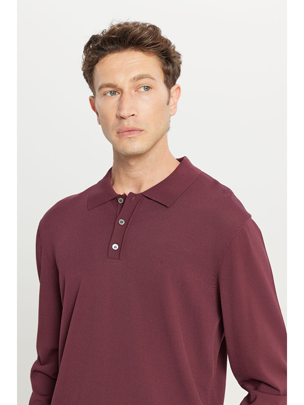 Erkek Bordo Standart Fit Normal Kesim Polo Yaka Basic Triko Kazak-3