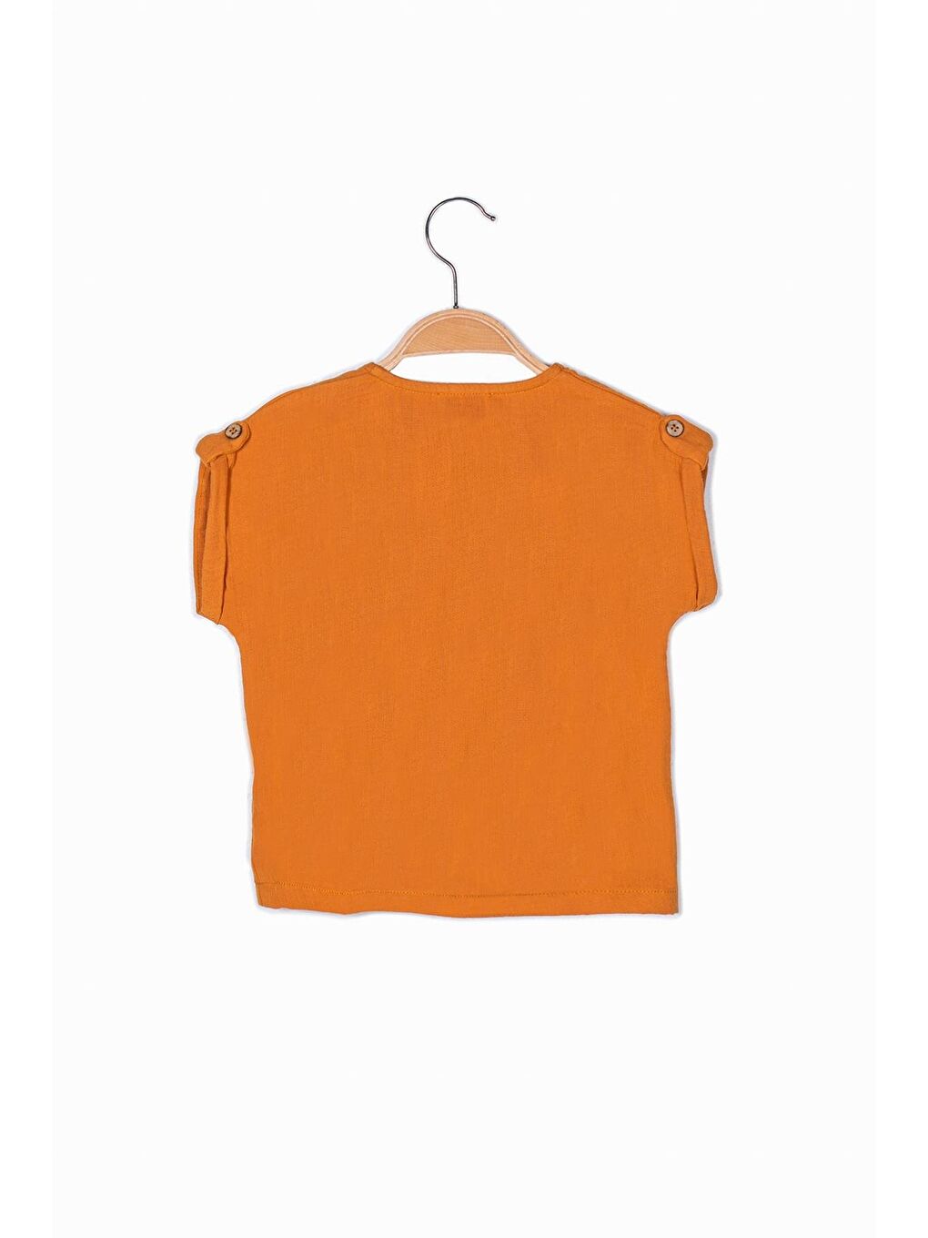 Kahverengi Unisex Bebek Düğmeli Müslin Bluz-3