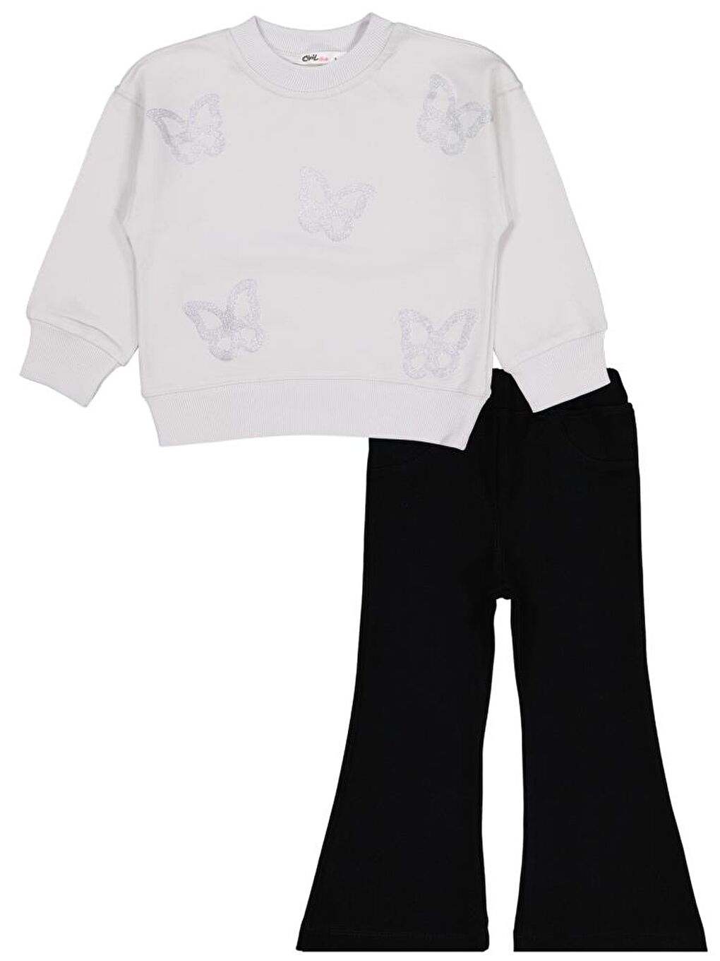 Girls Simli Kelebek Baskılı 2-5 Yaş Takım - Gri2-3 Yaş