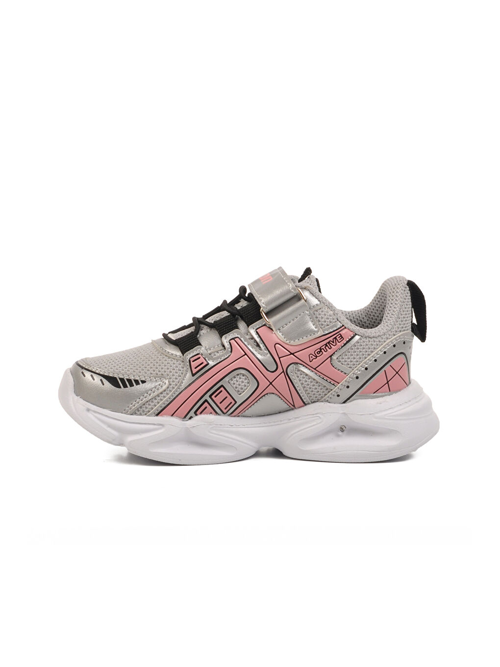 Ayakmod Gri Gümüş Pembe Cırtlı Fileli Hafif Kız Çocuk Spor Ayakkabı 2351 P - 1
