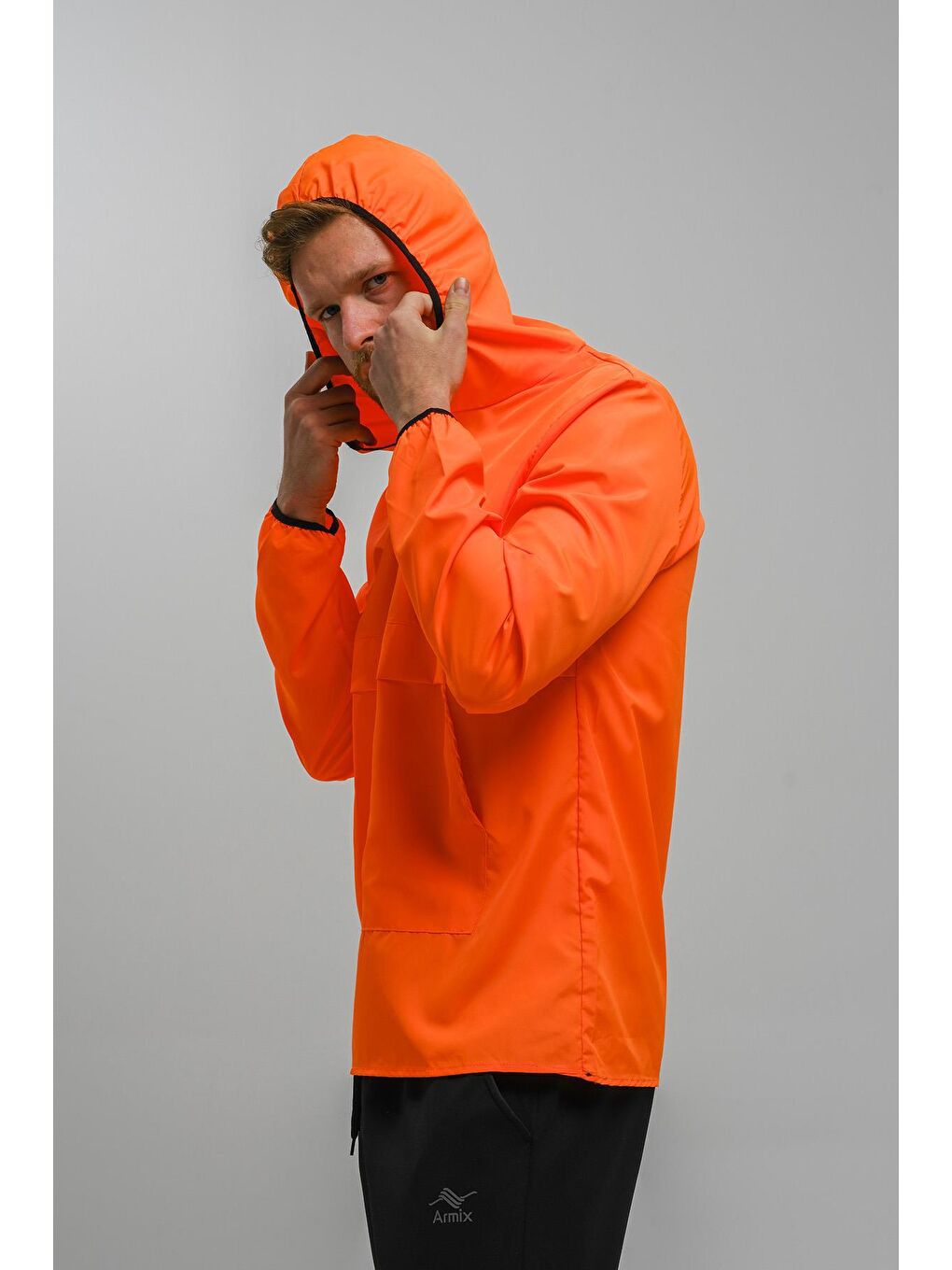 Turuncu Ruggiero Slim Fit Yarım Fermuarlı İnce Astarsız Unisex Yağmurluk Mont