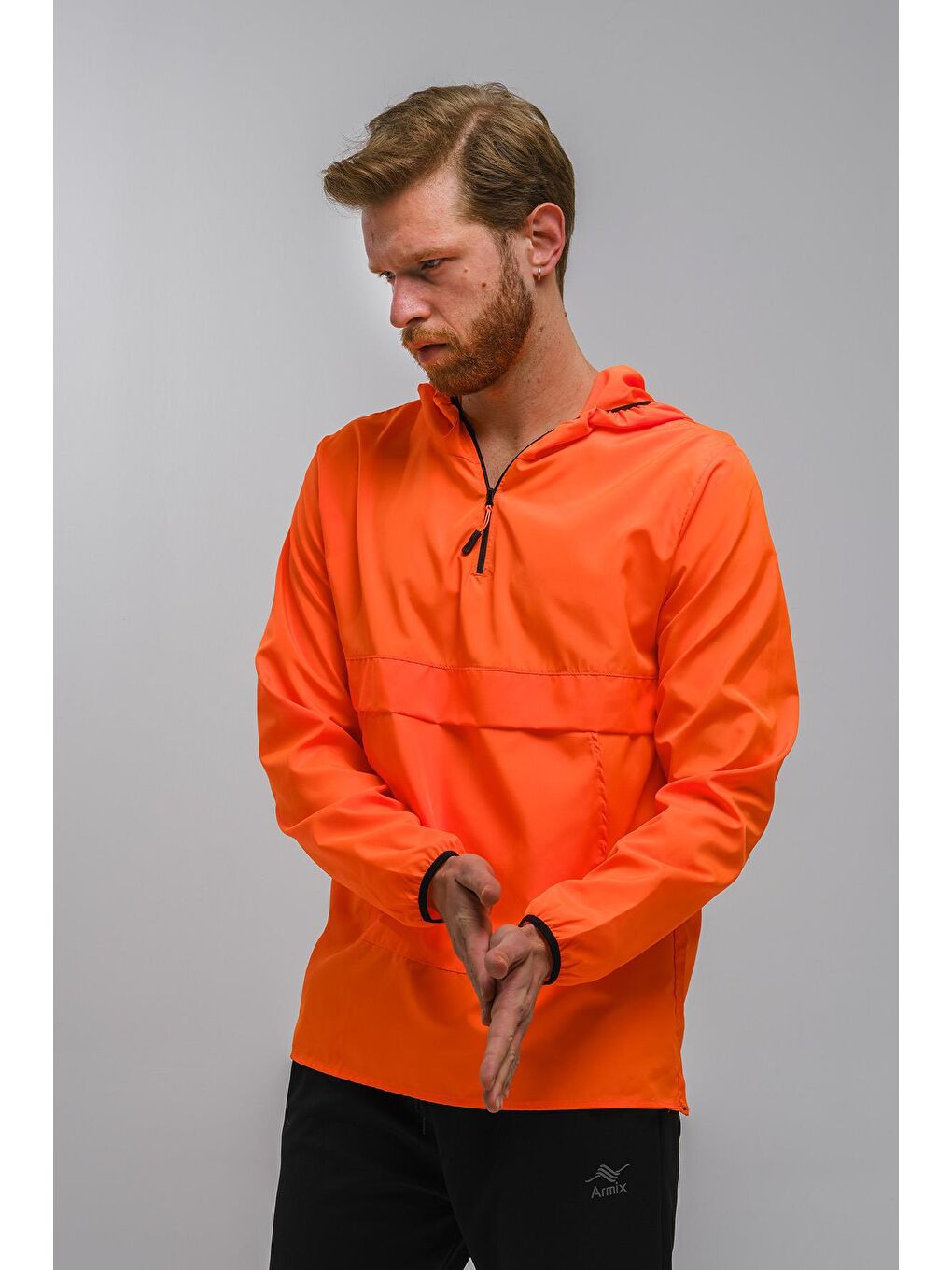 Turuncu Ruggiero Slim Fit Yarım Fermuarlı İnce Astarsız Unisex Yağmurluk Mont-2