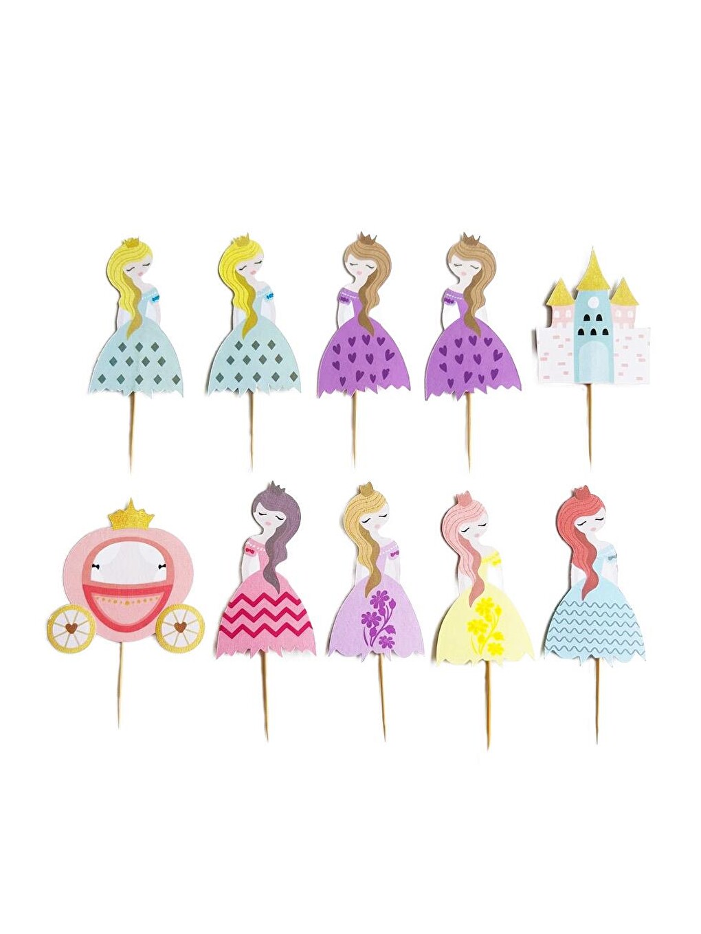 Karışık Prenses Şato Temalı Kürdan Figürlü Cupcake Kürdanı Pasta Süsü 10'lu-1