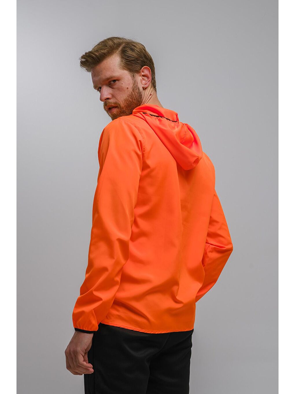 Turuncu Ruggiero Slim Fit Yarım Fermuarlı İnce Astarsız Unisex Yağmurluk Mont-3