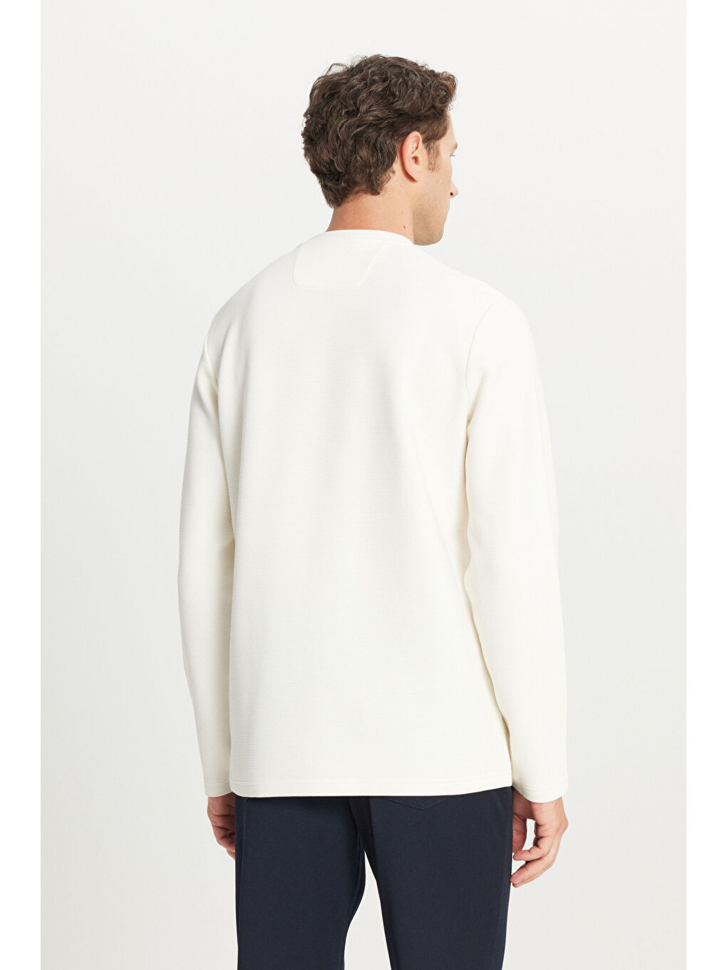 Erkek Ekru Pamuklu Slim Fit Dar Kesim Bisiklet Yaka Ottoman Desenli Esnek Tişört-4