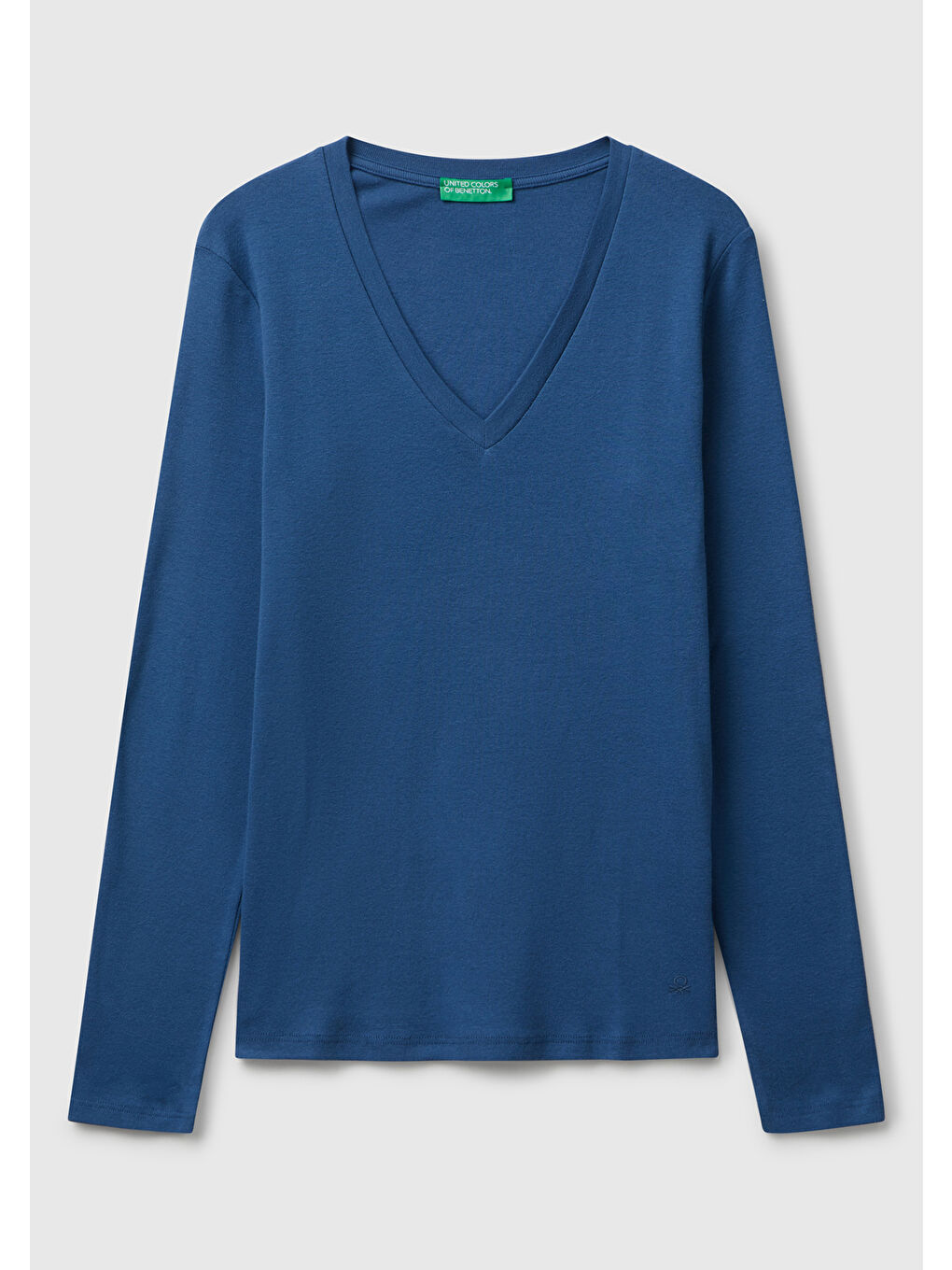 Kadın İndigo Mavisi Basic V Yaka Uzun Kollu T-Shirt-1