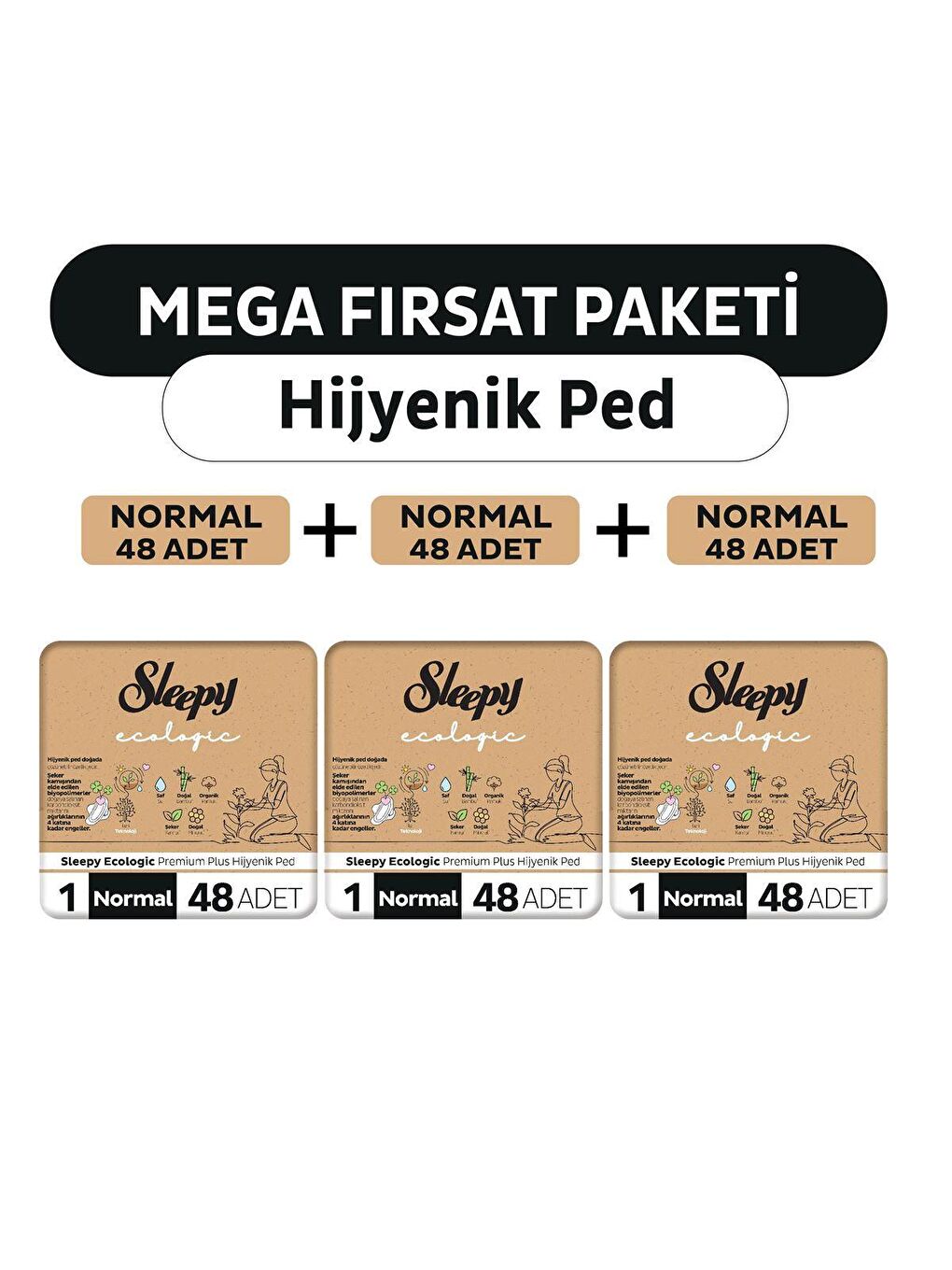 Sleepy Ecologic Premium Plus Hijyenik Ped Mega Fırsat Paketi Normal 144 Adet