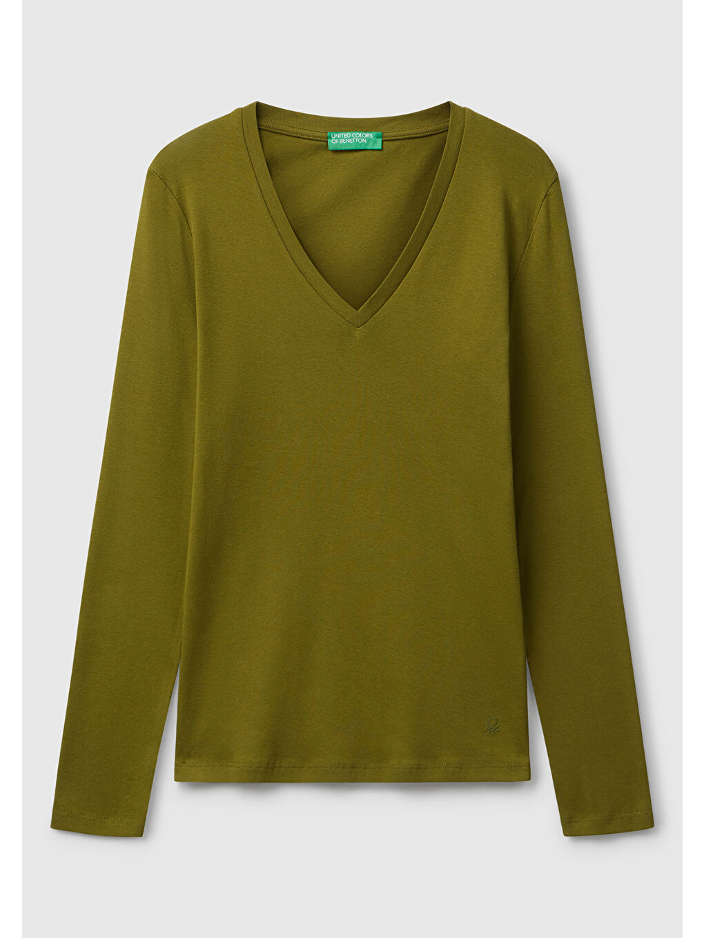 Kadın Haki Yeşili Basic V Yaka Uzun Kollu T-Shirt-1