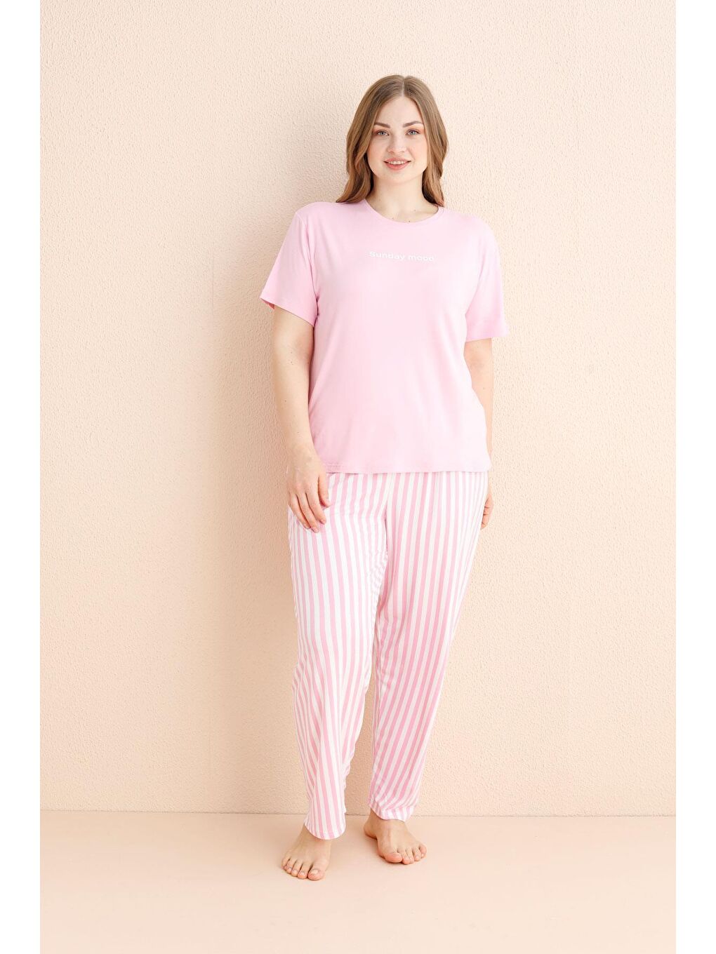 Kompedan Pembe Milan Bisiklet Yaka Battal Pijama Takım | 50502-19