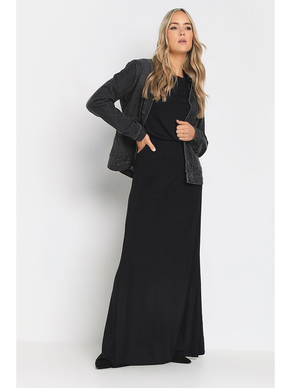 Siyah Büyük Beden Cepli Elastanlı Uzun Etek 194938