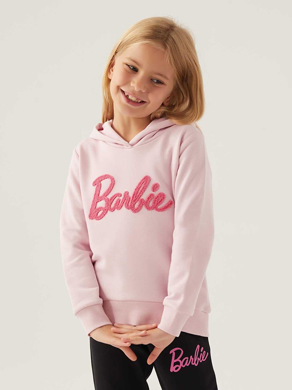 Civil Açık Pembe Barbie Kız Çocuk Kapüşonlu Sweatshirt 3-7 Yaş Toz Pembe