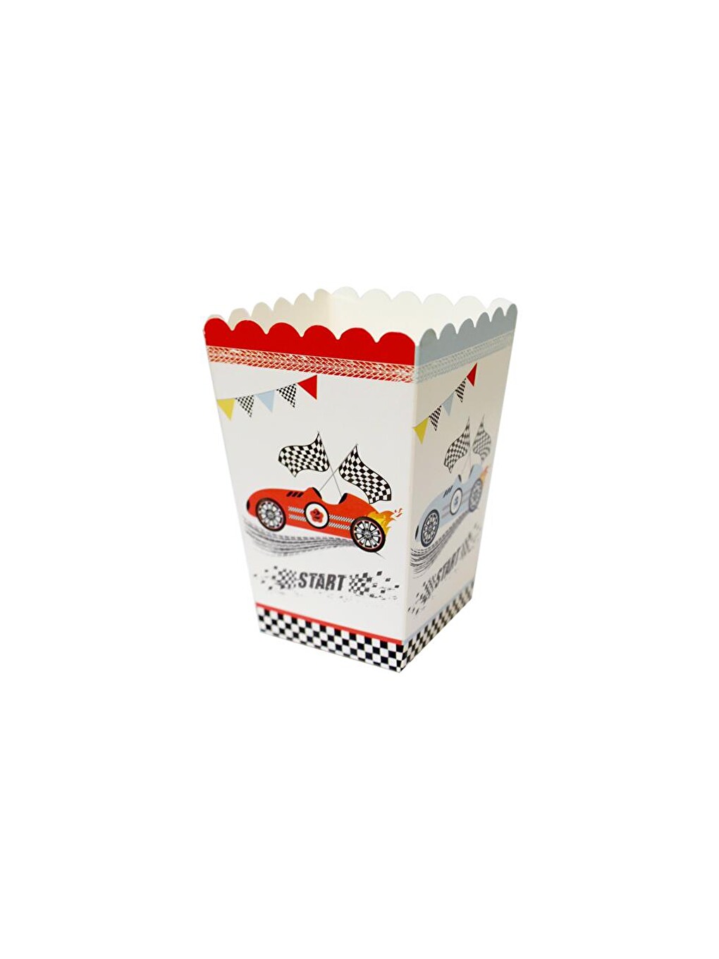 Beyaz Yarış Arabaları Temalı Karton Mısır Kutusu – Doğum Günü Popcorn Kutusu 8'li-1