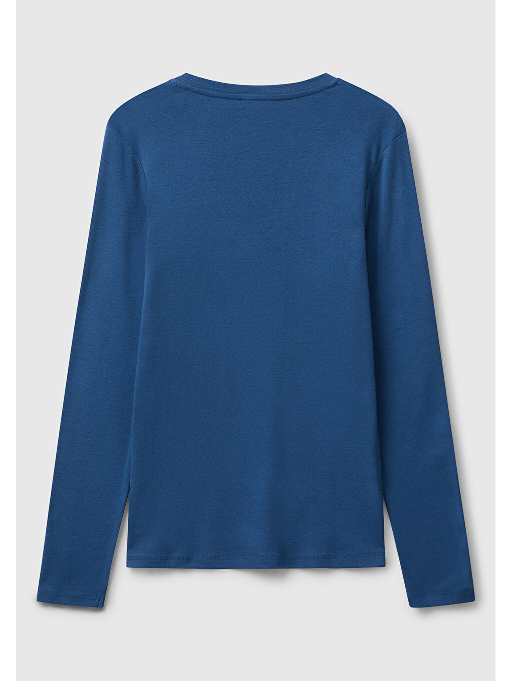 Kadın İndigo Mavisi Basic V Yaka Uzun Kollu T-Shirt-3