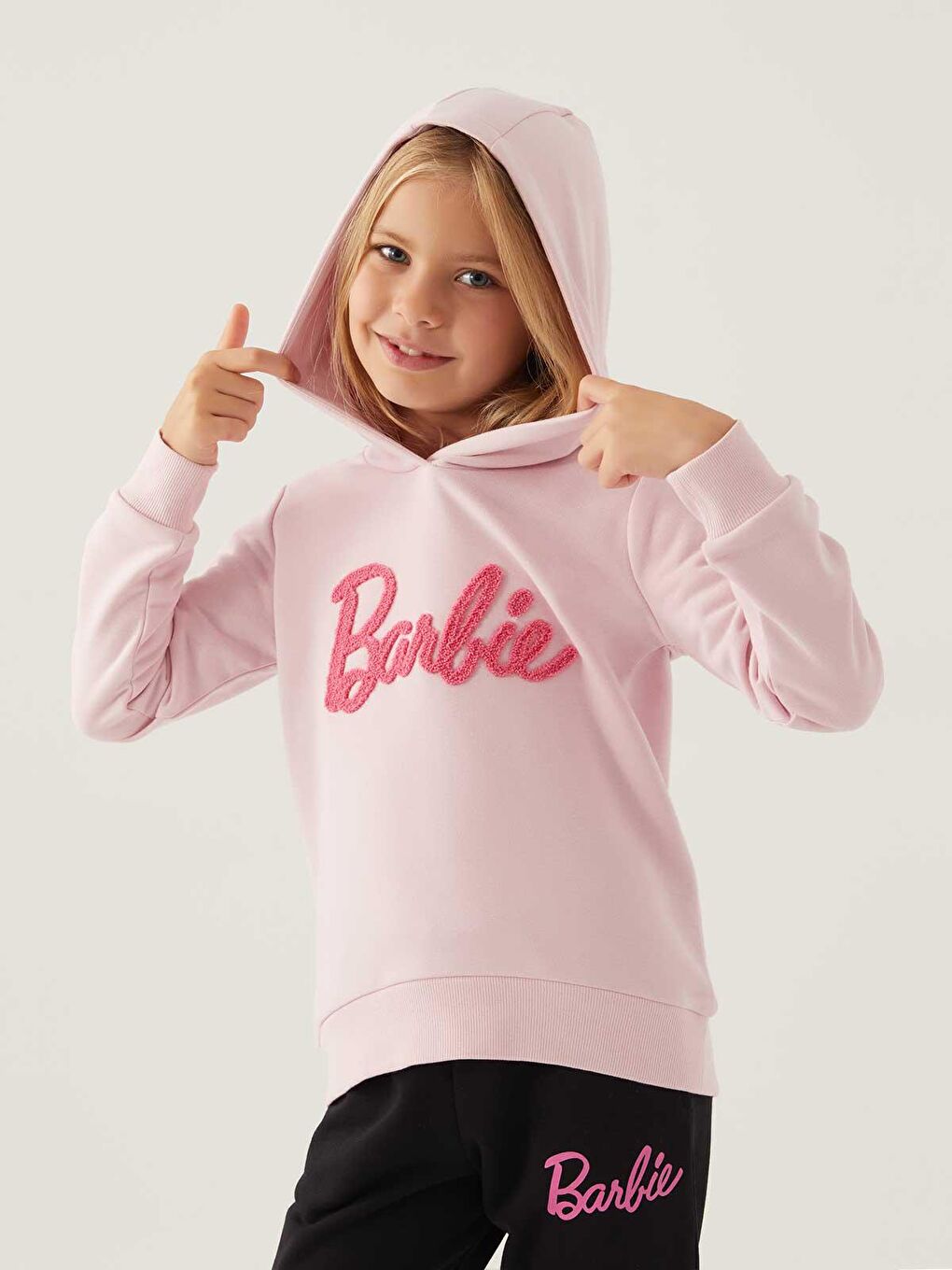 Civil Açık Pembe Barbie Kız Çocuk Kapüşonlu Sweatshirt 3-7 Yaş Toz Pembe - 1