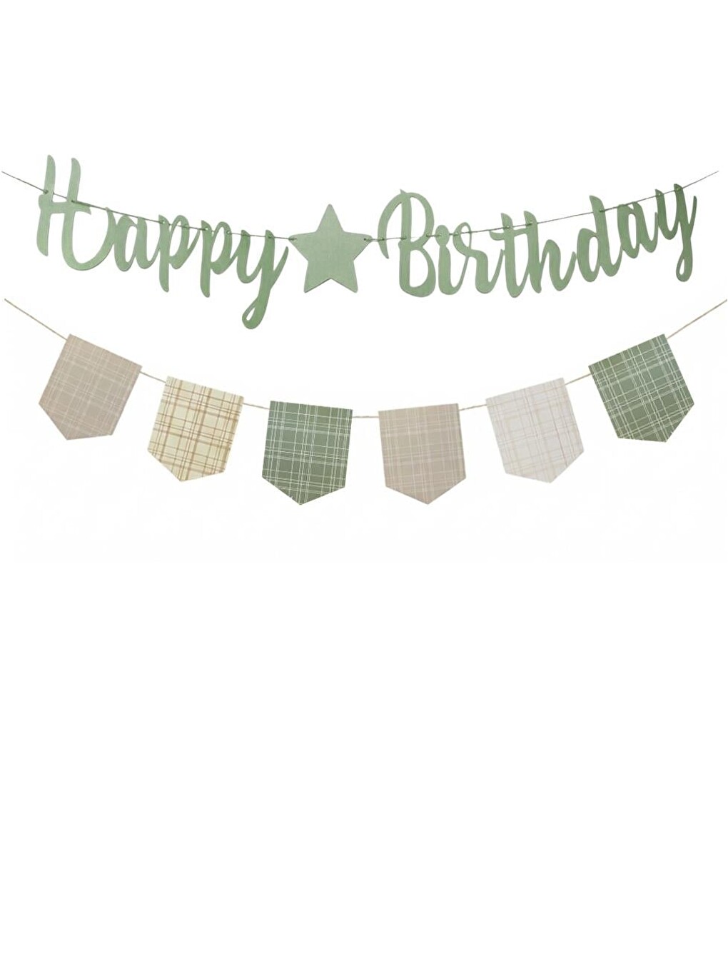 Happy Birthday Kaligrafi Banner – Retro Ekose Bayraklı Doğum Günü Süsü Yeşil-1