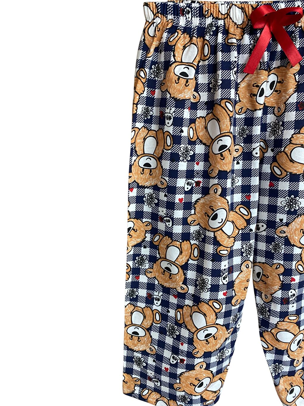 Kadın Lacivert Ayıcık Pamuklu Lastikli Rahat Kapri Pijama Altı-1