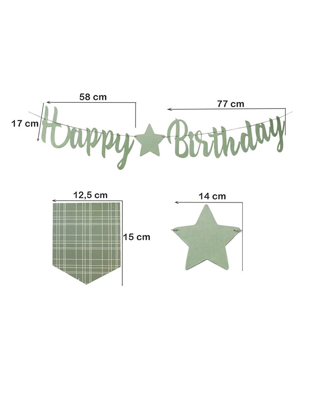 Happy Birthday Kaligrafi Banner – Retro Ekose Bayraklı Doğum Günü Süsü Yeşil-2