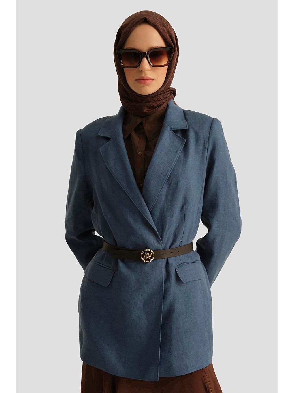 Mavi Kruvaze Keten Ceket 25Y5917 İndigo-1