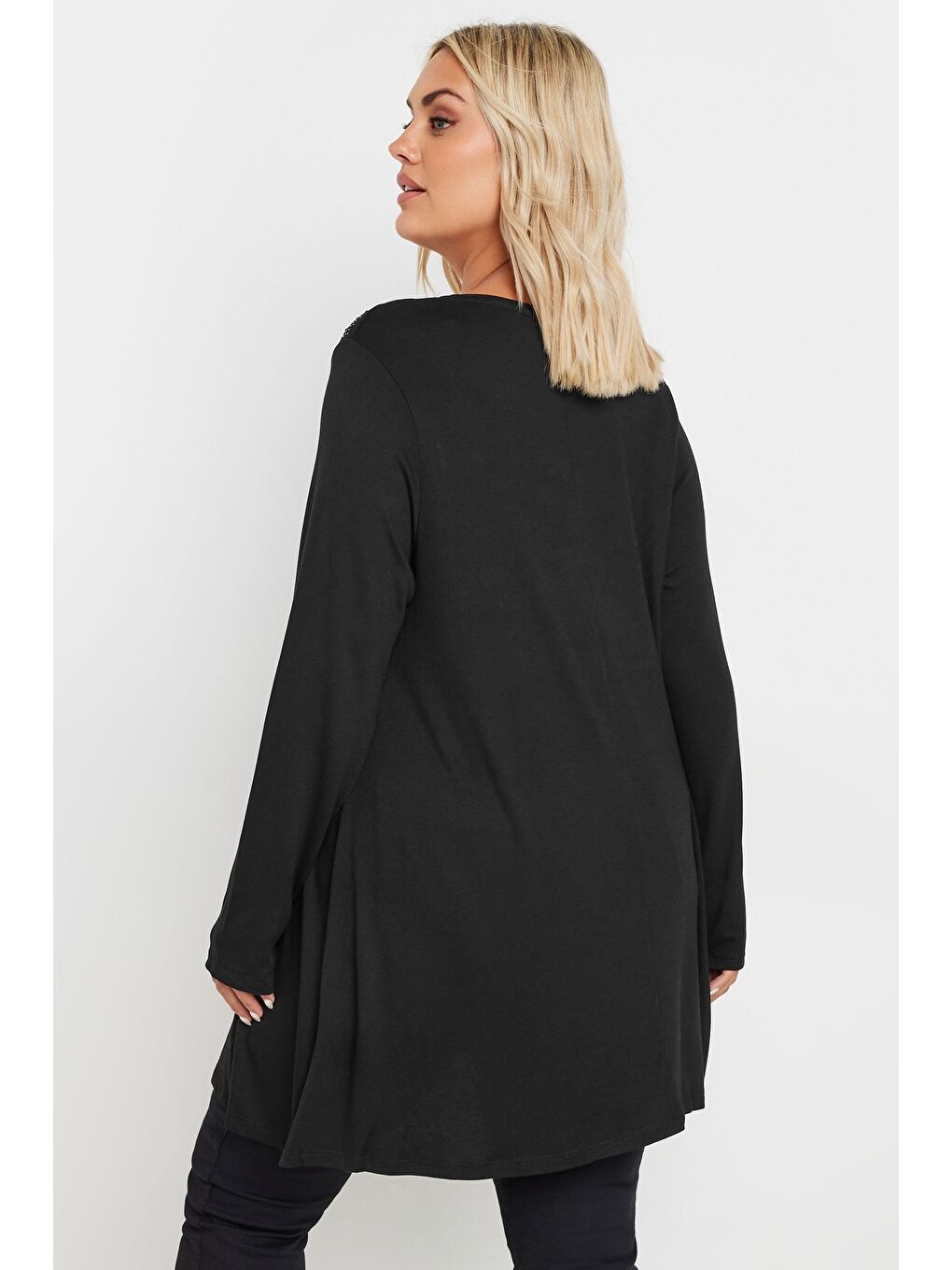 Siyah Büyük Beden V Yaka Taş İşlemeli Uzun Kollu Bluz 302899-4