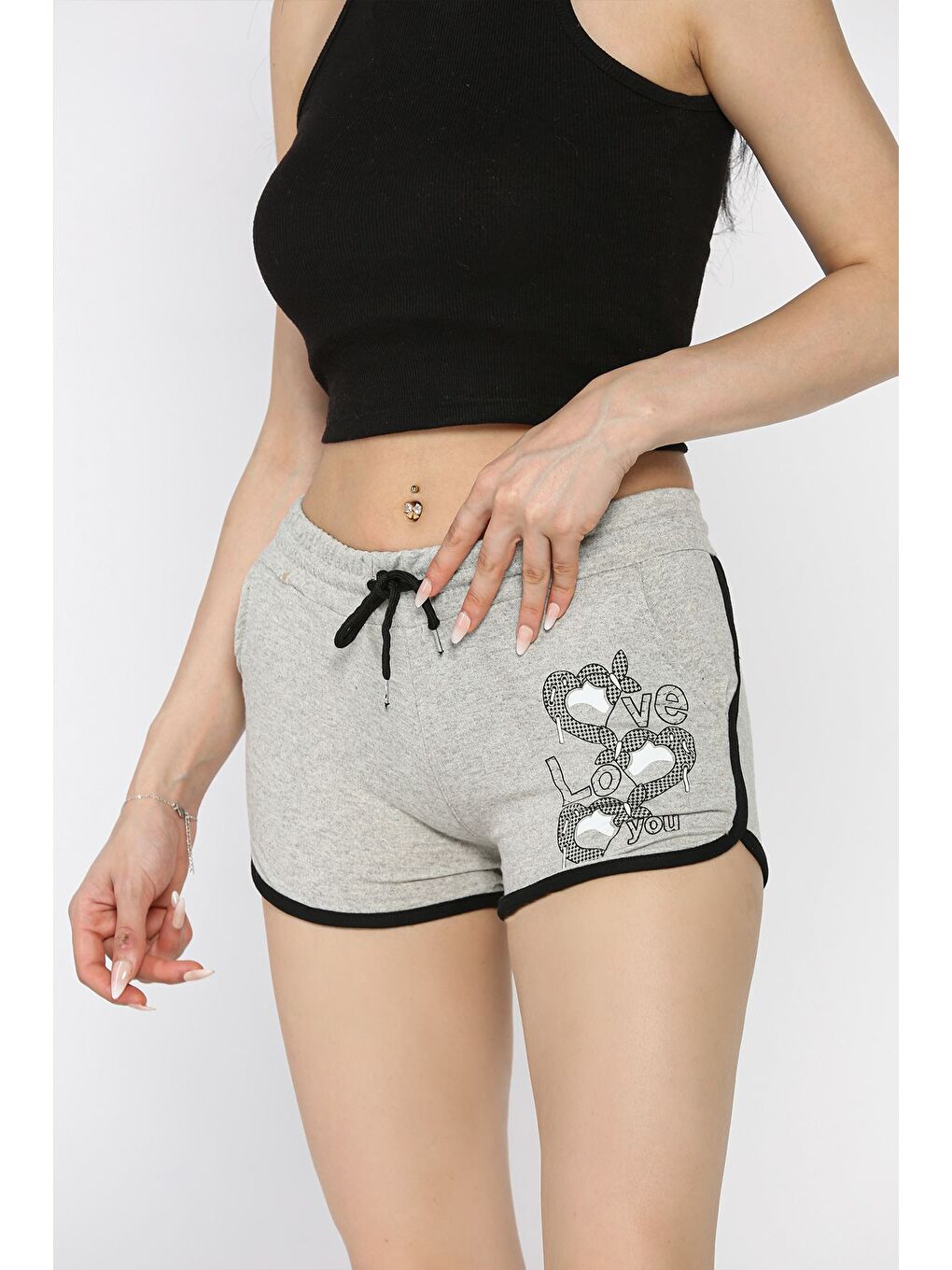 Gri Baskılı Kadın Mini Şort
