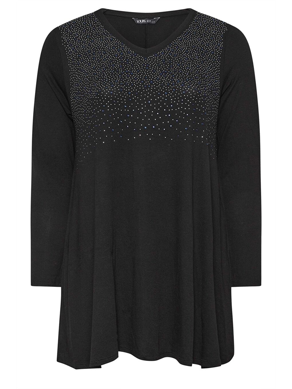 Siyah Büyük Beden V Yaka Taş İşlemeli Uzun Kollu Bluz 302899-5