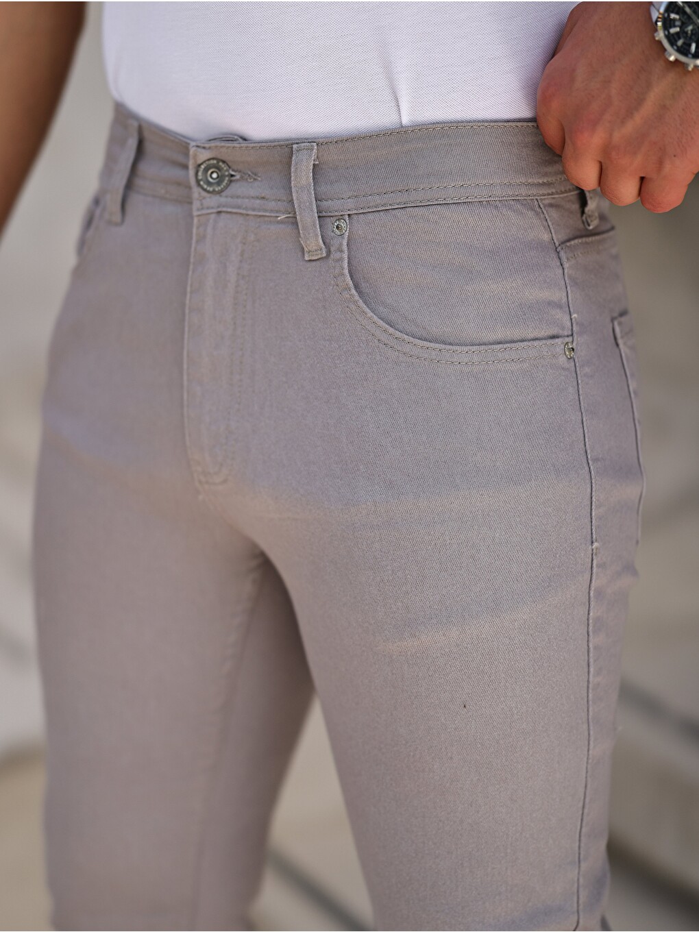 Gri Erkek Yüksel Bel Bol Kesim Boru Paça Jean Pantolon Regular Fit Jean-1