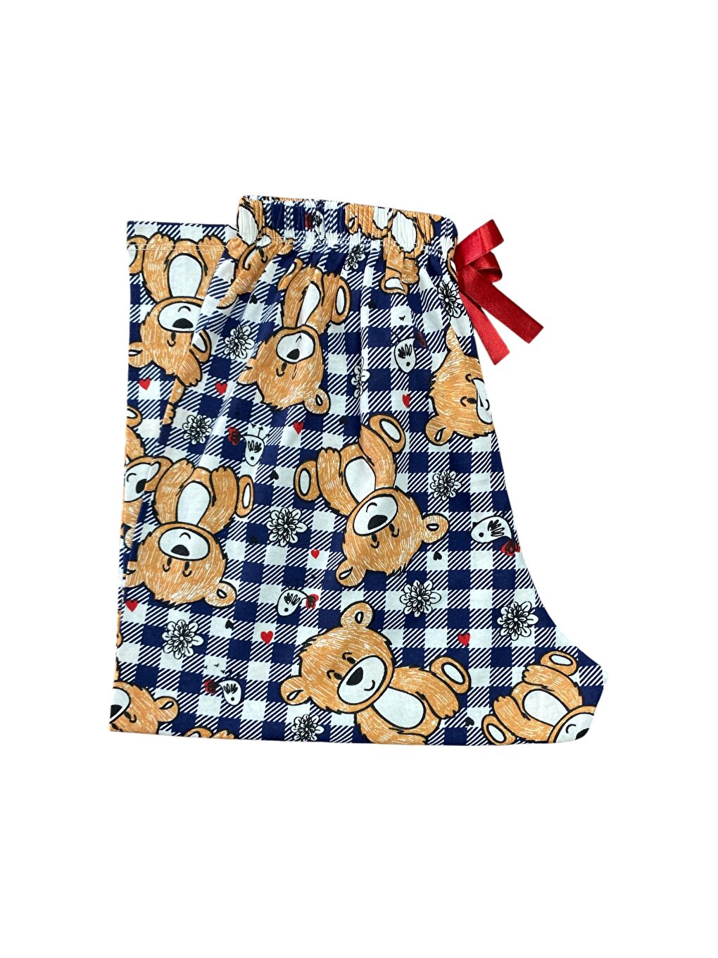 Kadın Lacivert Ayıcık Pamuklu Lastikli Rahat Kapri Pijama Altı-2