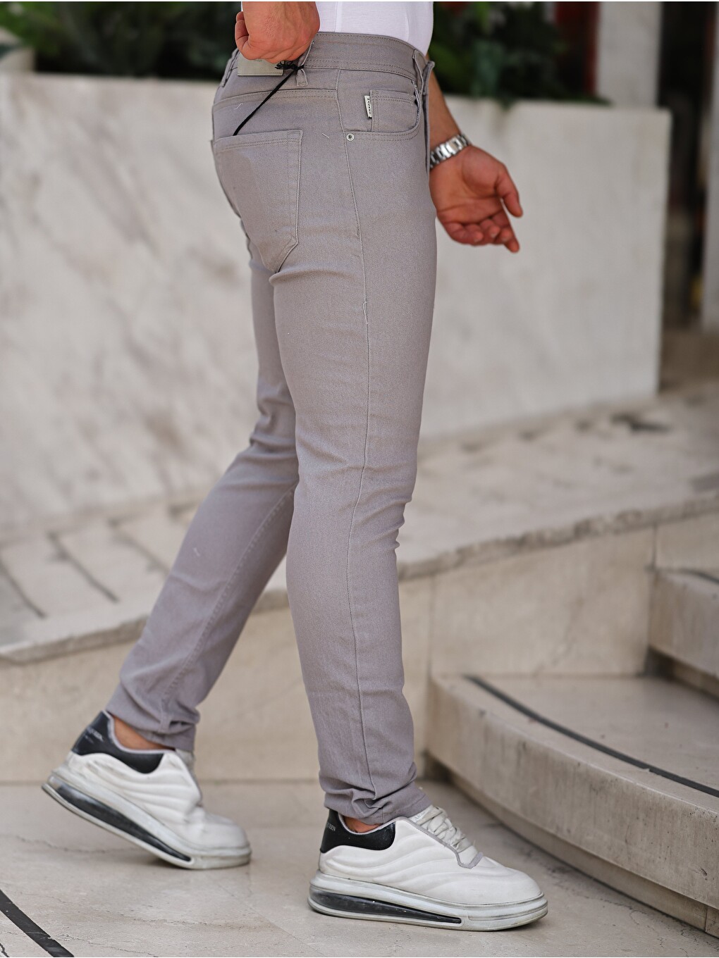 Gri Erkek Yüksel Bel Bol Kesim Boru Paça Jean Pantolon Regular Fit Jean-2