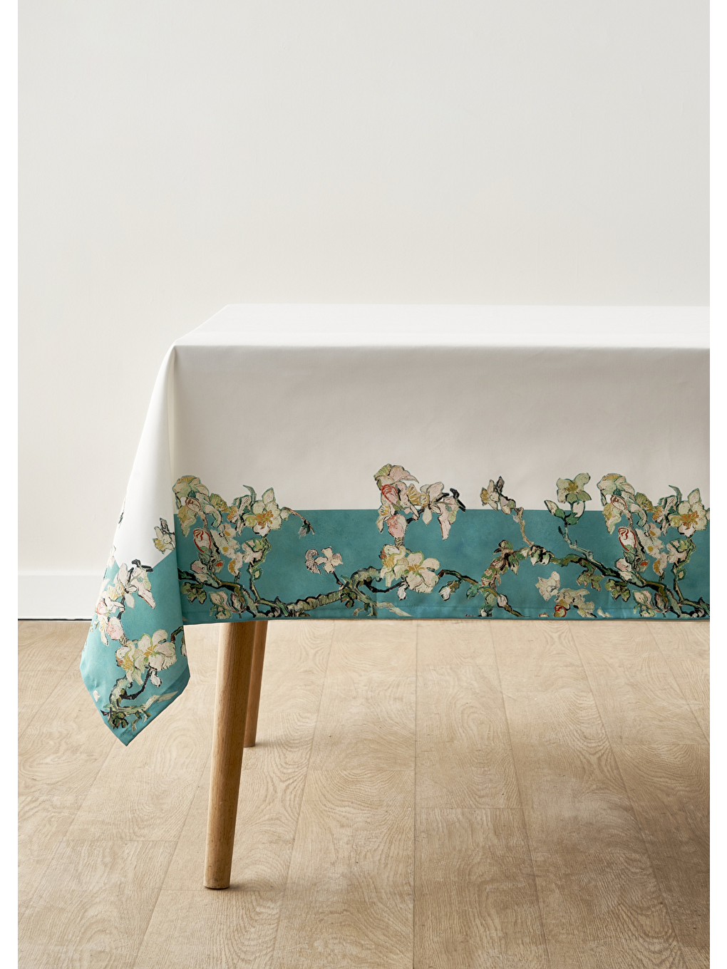 Van Gogh Almond Blossom Pamuklu Baskılı Masa Örtüsü Turkuaz (150x250 Cm)