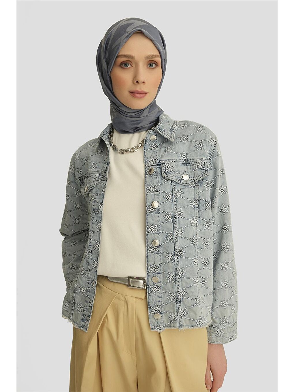 Fisto İşlemeli Denim Ceket 25Yd9119 Mavi-3