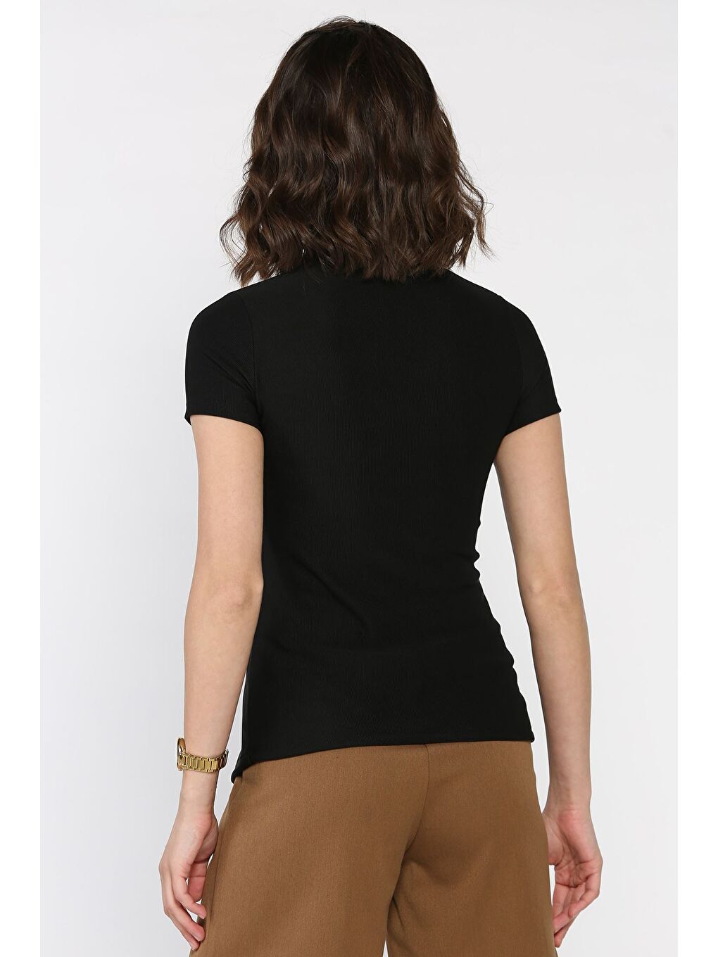 Siyah Gold Düğme Detaylı Yırtmaçlı Ottoman Kumaş Tarz Bluz-2