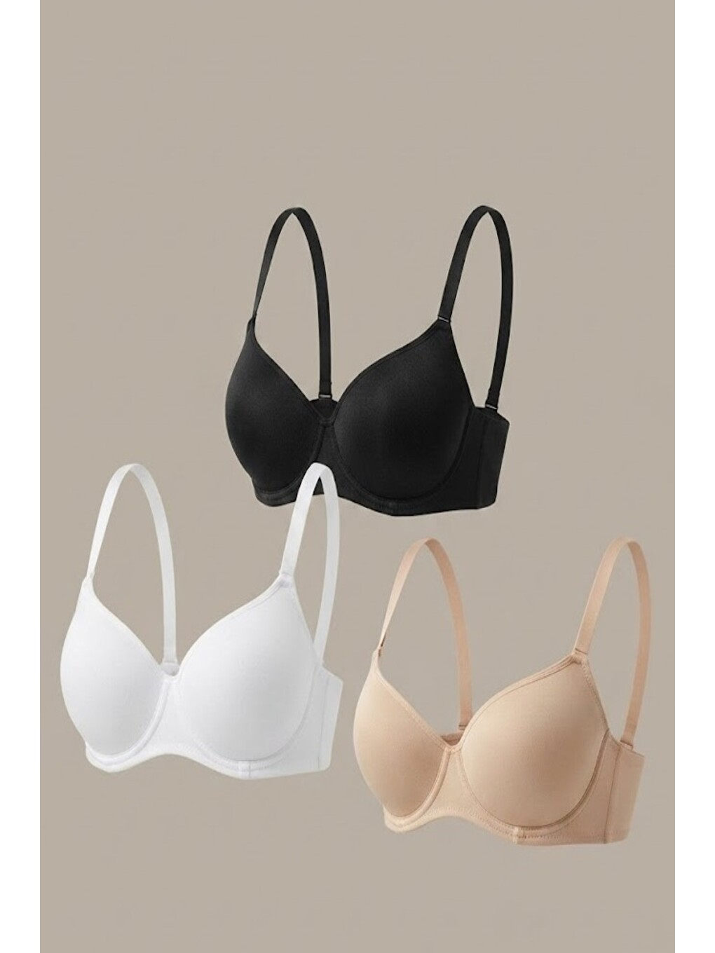 3'lü Paket Dolgusuz Yumuşak Kaplı Örme Sütyen C37900 Siyah/beyaz/ten