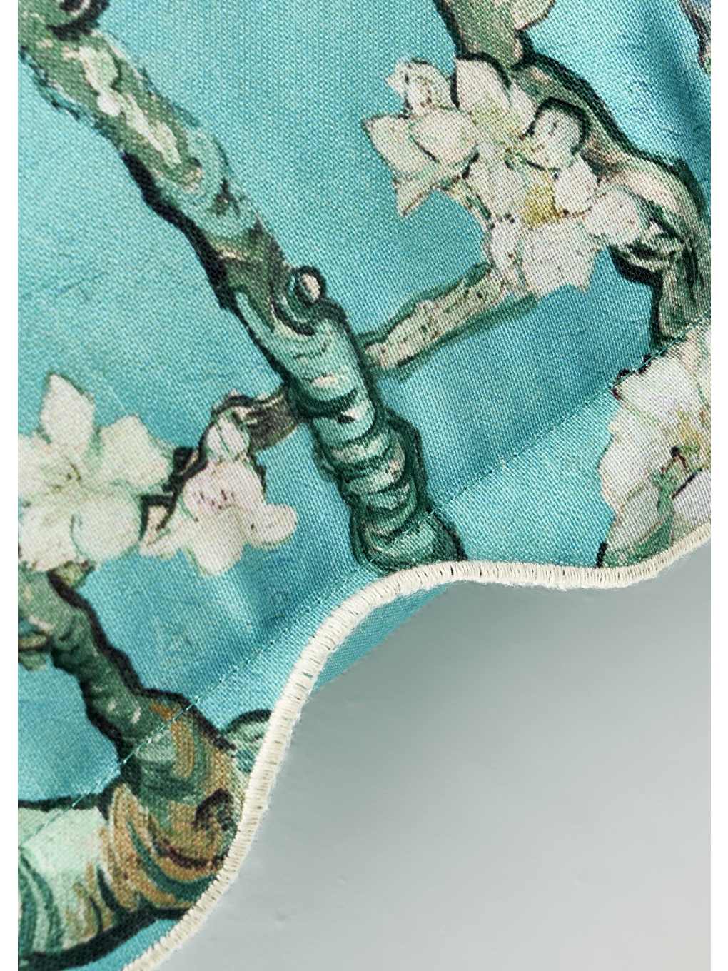 Van Gogh Almond Blossom Pamuklu Scallop Dekoratif Yastık Kılıfı Turkuaz (35x50 Cm)-2