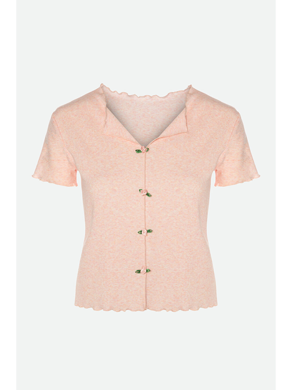 Pembe Kadın Pamuklu 3'lü Yeşil Fiyonklu Kaşkorse Pijama Takımı-1