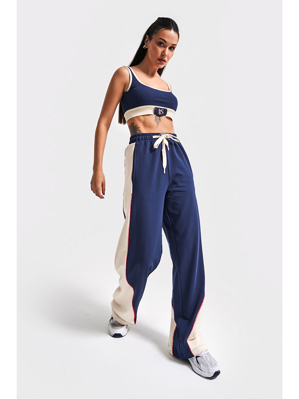 Kadın Lacivert Renk S5-56 Örme Kumaş Eşofman Sporcu Üstü Sweatshirt 3'lü Takım Kombin-2