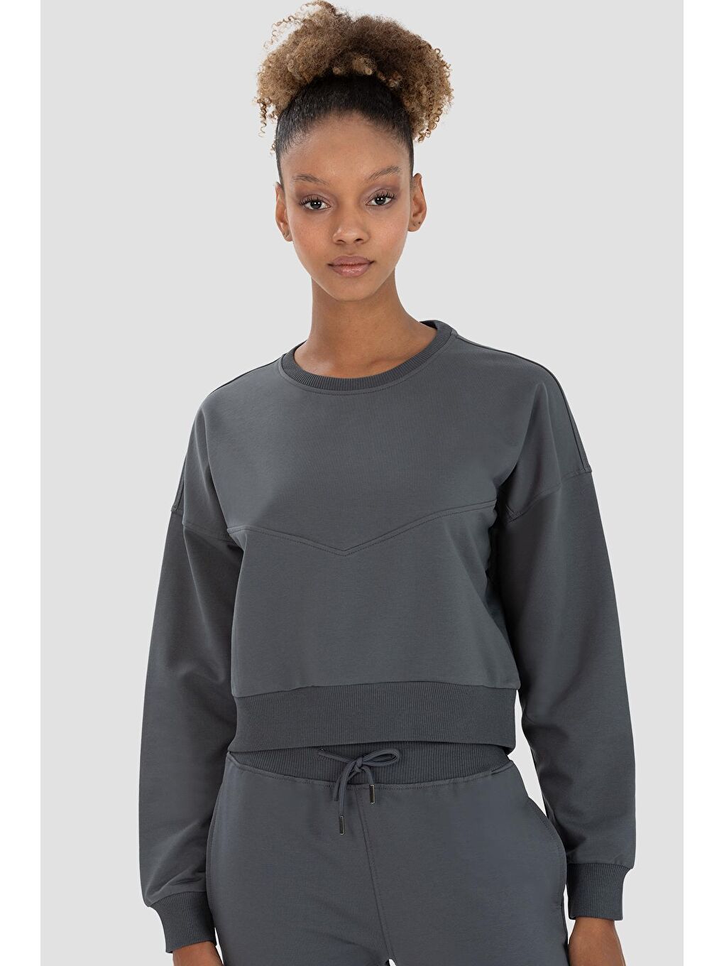 Gri Ena Oversize Füme Crop Sweatshirt