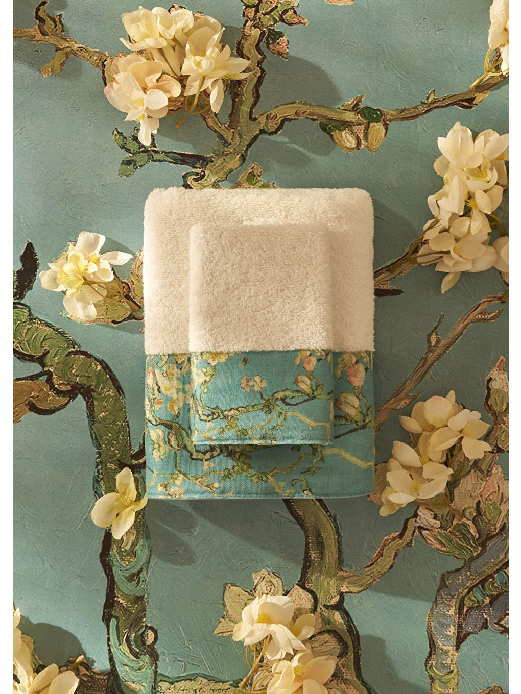 %100 Pamuk Van Gogh Almond Blossom Yüz Havlusu Turkuaz (50x90 Cm)-1