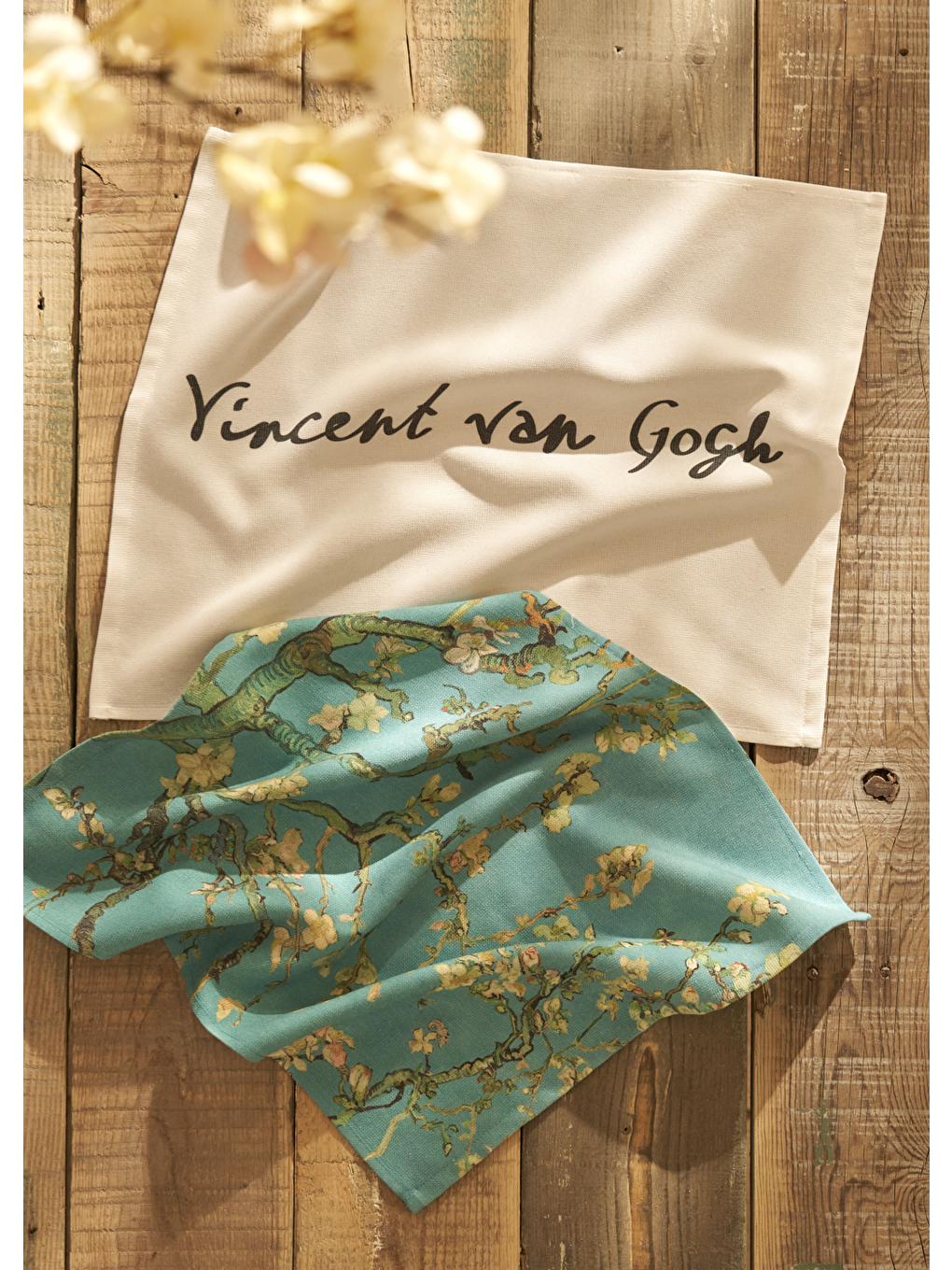 Van Gogh Almond Blossom Pamuklu 2'li Kurulama Bezi Turkuaz (40x50 Cm)-1