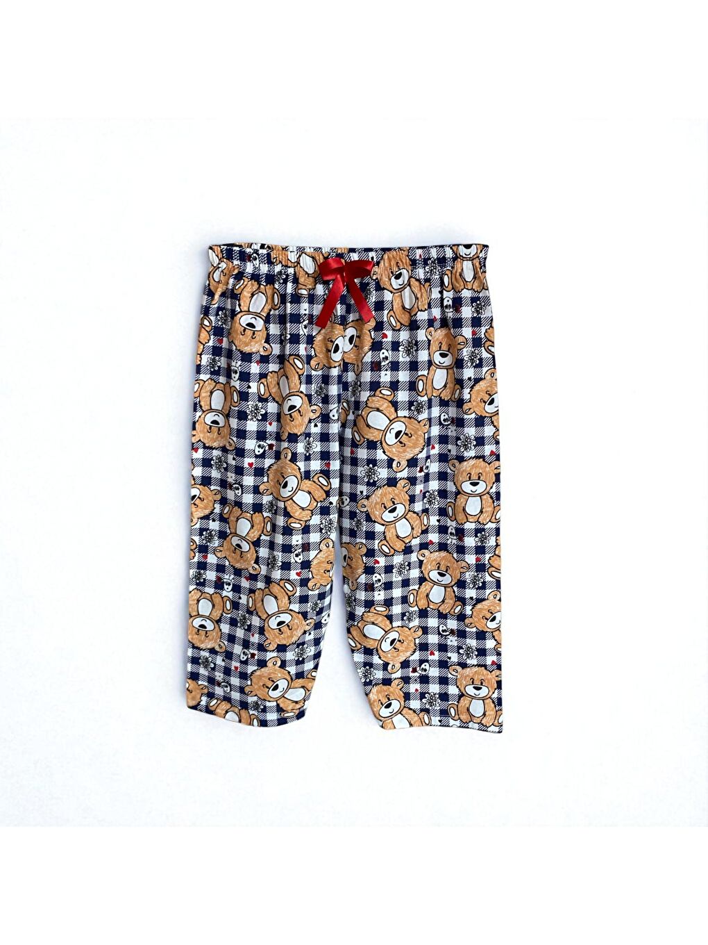 Kadın Lacivert Ayıcık Pamuklu Lastikli Rahat Kapri Pijama Altı-4