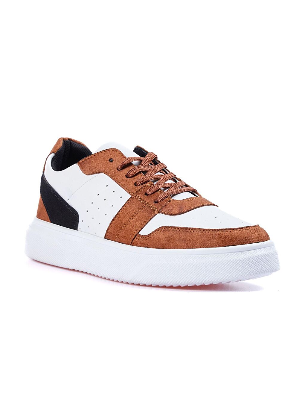 Beyaz - Taba Bağcıklı Suni Deri Detaylı Erkek Spor Ayakkabı - 89109-3