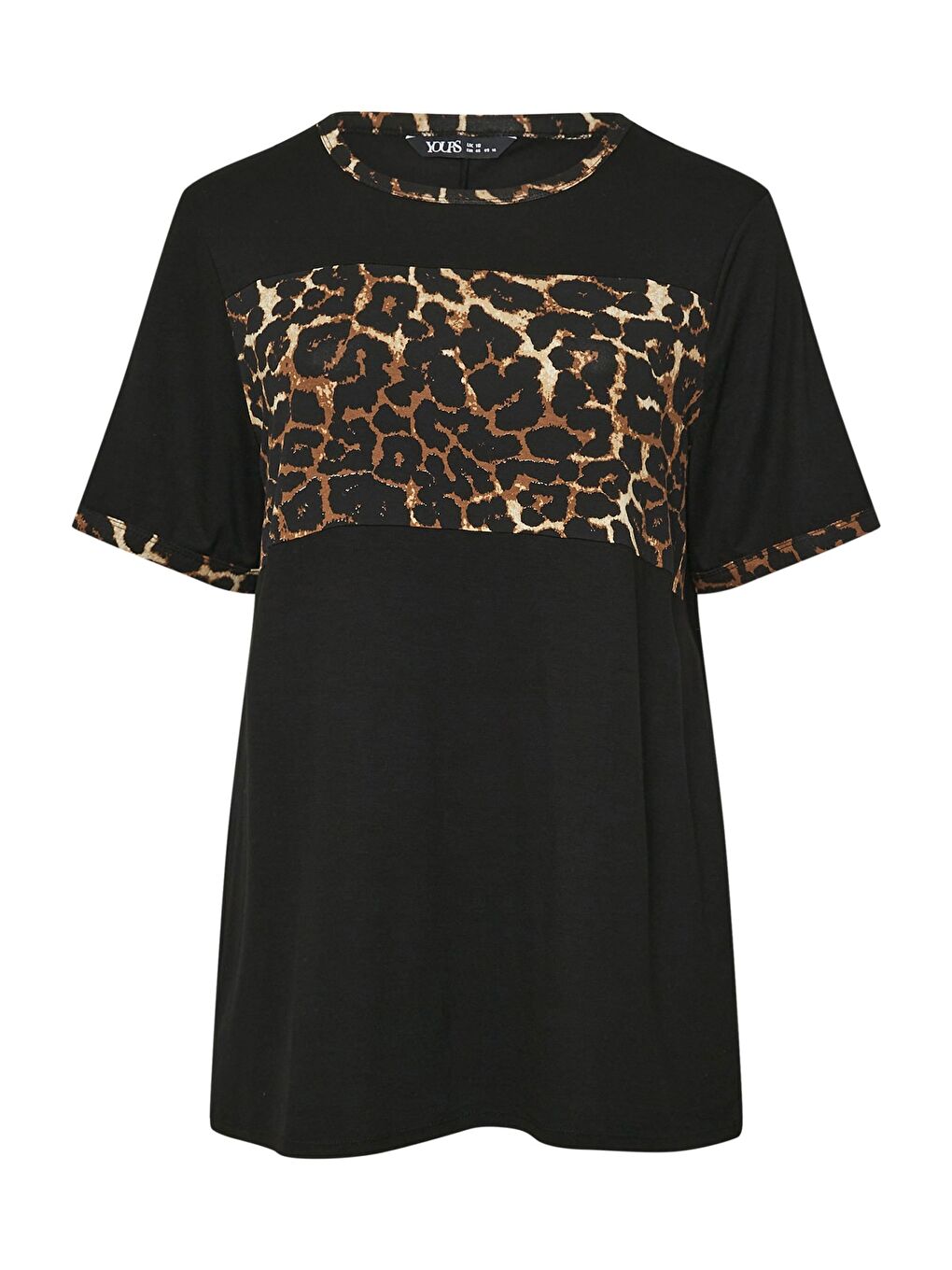 Siyah Büyük Beden Kısa Kollu Bisiklet Yaka Leopar Desenli T-shirt 303729-5