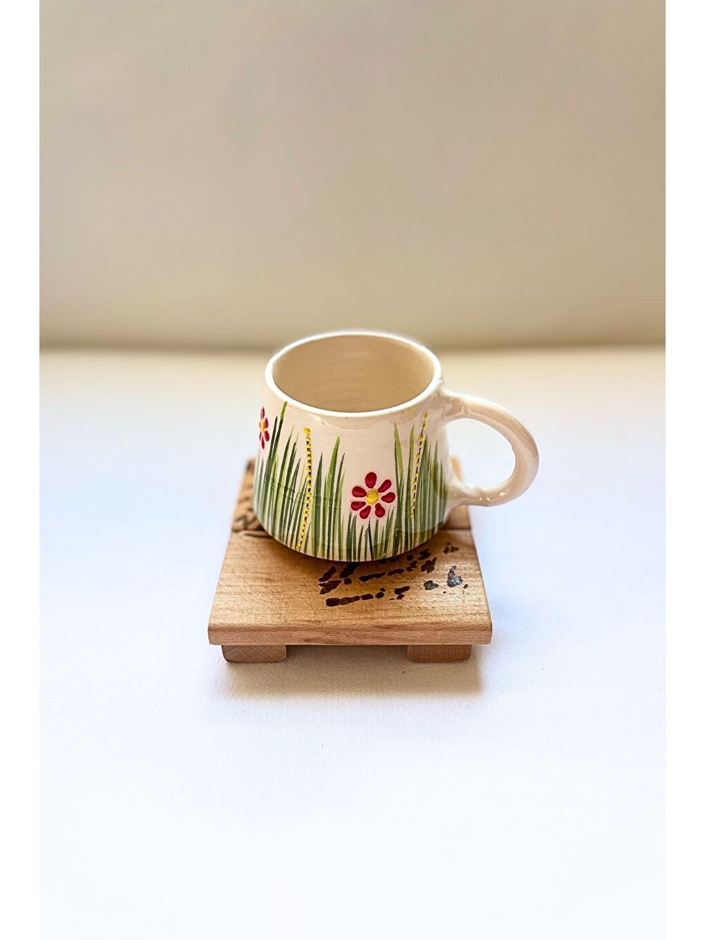 Kahverengi Leftover - 4’lü Ham Masif Ahşap El Yapımı Mektup Desenli Bardak Altığı Seti-1