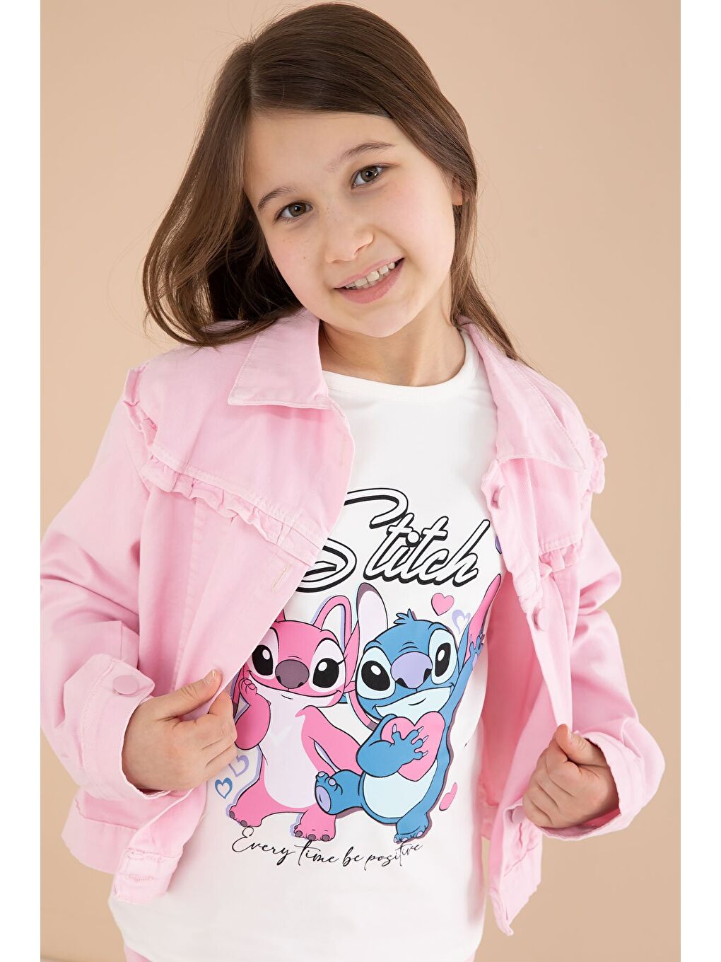 Açık Pembe Sevimli Karakter Baskılı Ceketli ve Pantolonlu 3lü Kız Çocuk Takım 23588-1