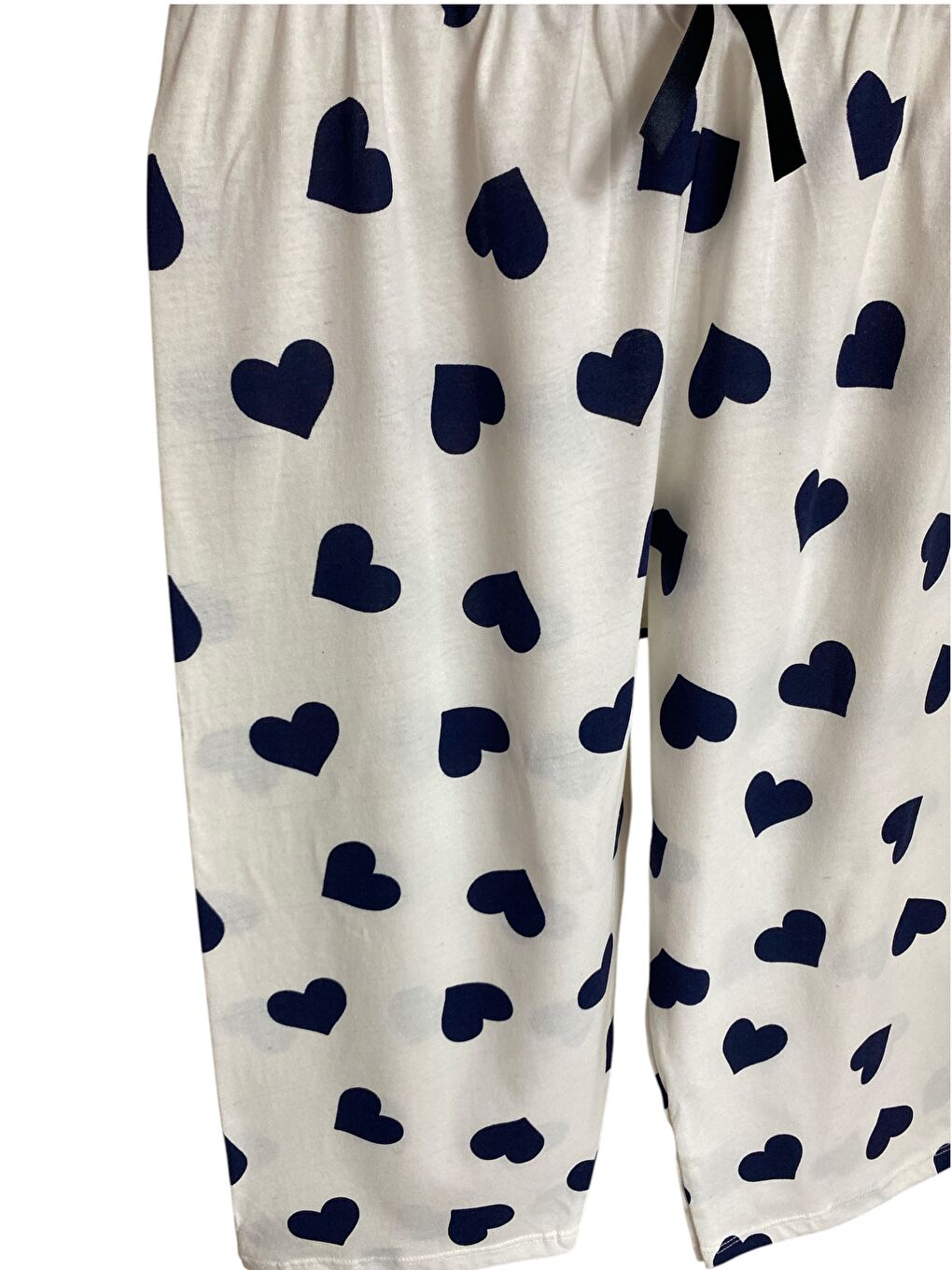 Kadın Lacivert Kalpli Pamuklu Lastikli Rahat Kapri Pijama Altı-1