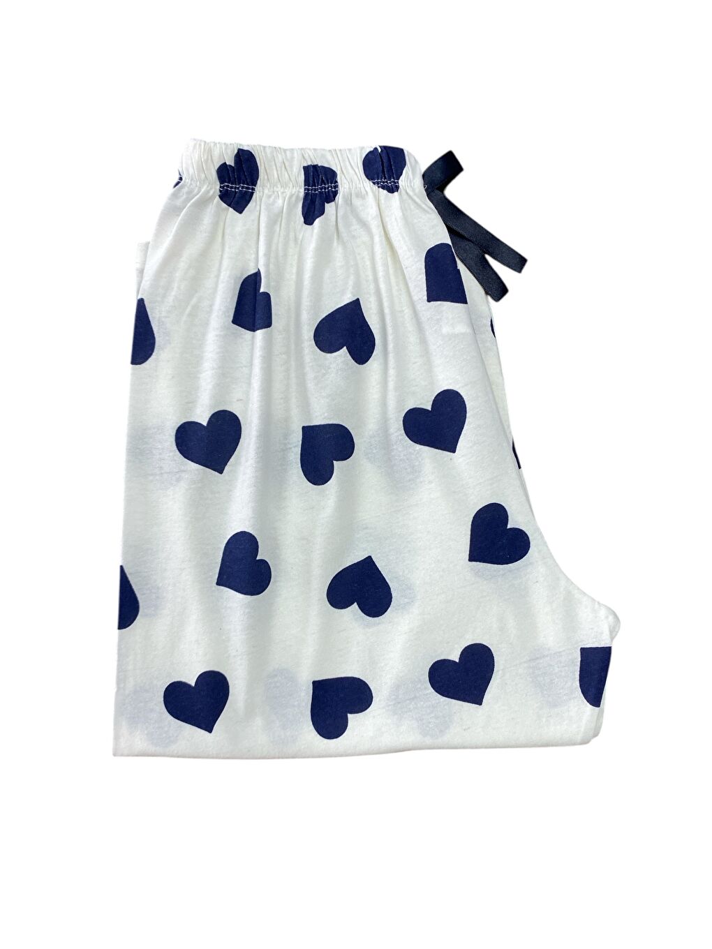 Kadın Lacivert Kalpli Pamuklu Lastikli Rahat Kapri Pijama Altı-2