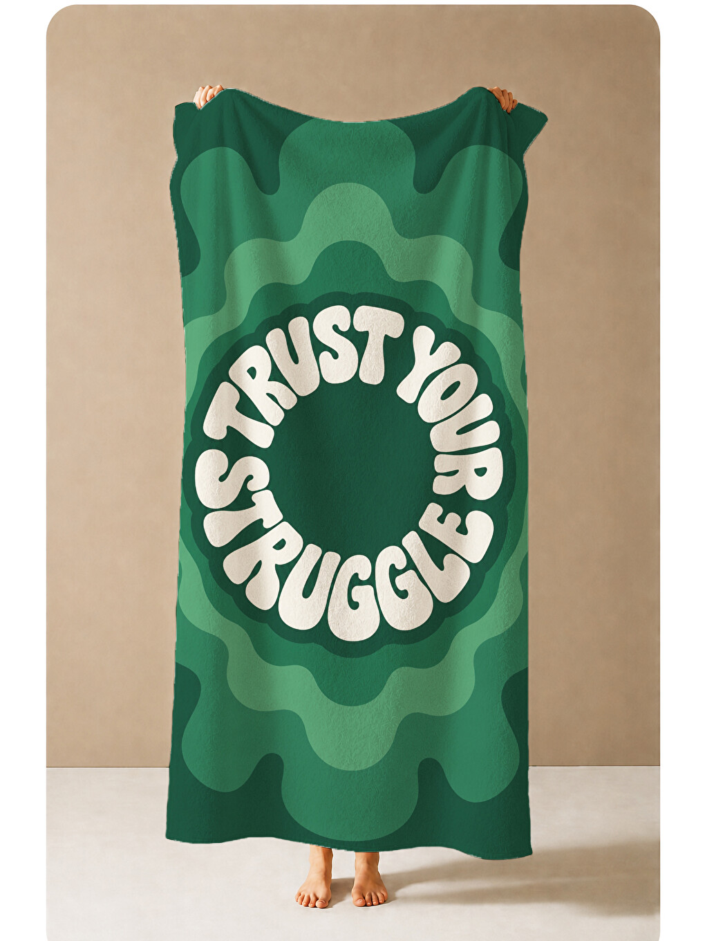 Retro Trust Your Struggle Yeşil Desenli 70x150 Plaj Havlusu - Dijital Baskılı Solmaz Banyo Havlusu