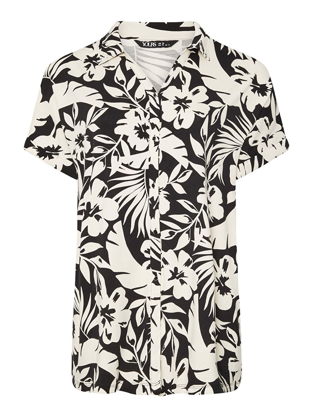 Siyah Büyük Beden Kısa Kollu Çiçek Desenli Gömlek 303686-7