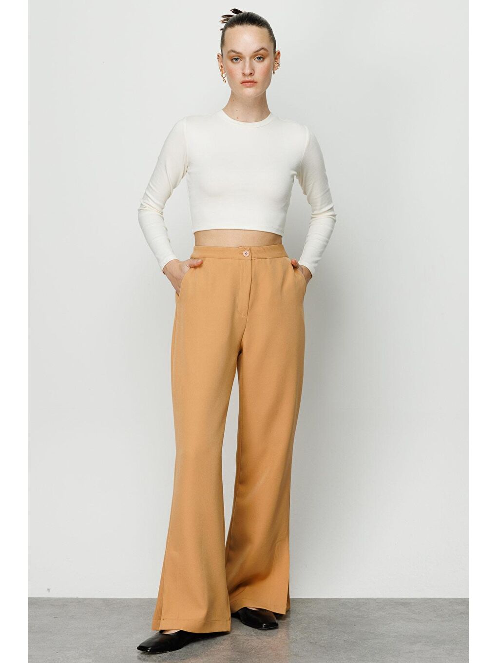 Turuncu Yandan Yırtmaçlı Pantolon - Soft Oranj