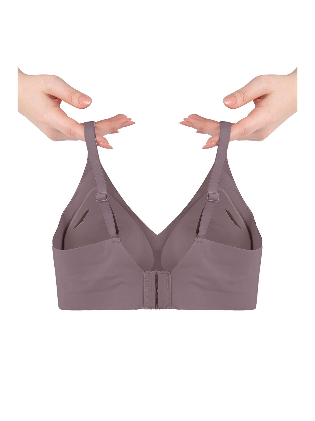 Kahverengi Balensiz Lazer Dikişsiz Görünmez Çıkarılabilir Pedli Sütyen-1